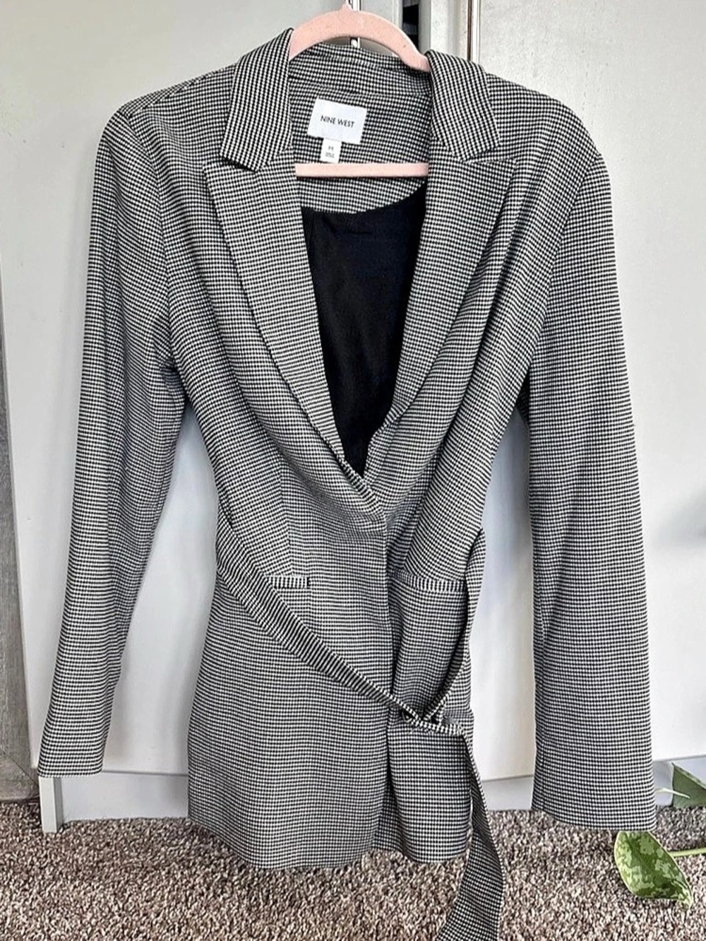 Nine West Houndstooth Wrap Blazer in Black & White Size Medium